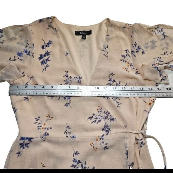 Lulu's Made With Love Small Blush Peach Floral Wrap Casual Mini Short Dress - Picture 13 of 15